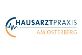 Kundenlogo Arztpraxis in dunkelblau und orange.