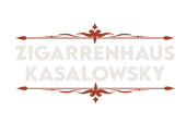 Kundenlogo eines Zigarrenhauses in rotbraun und grau. Ober- und unterhalb des Schriftzuges mit verschnörkelter Dekoration.